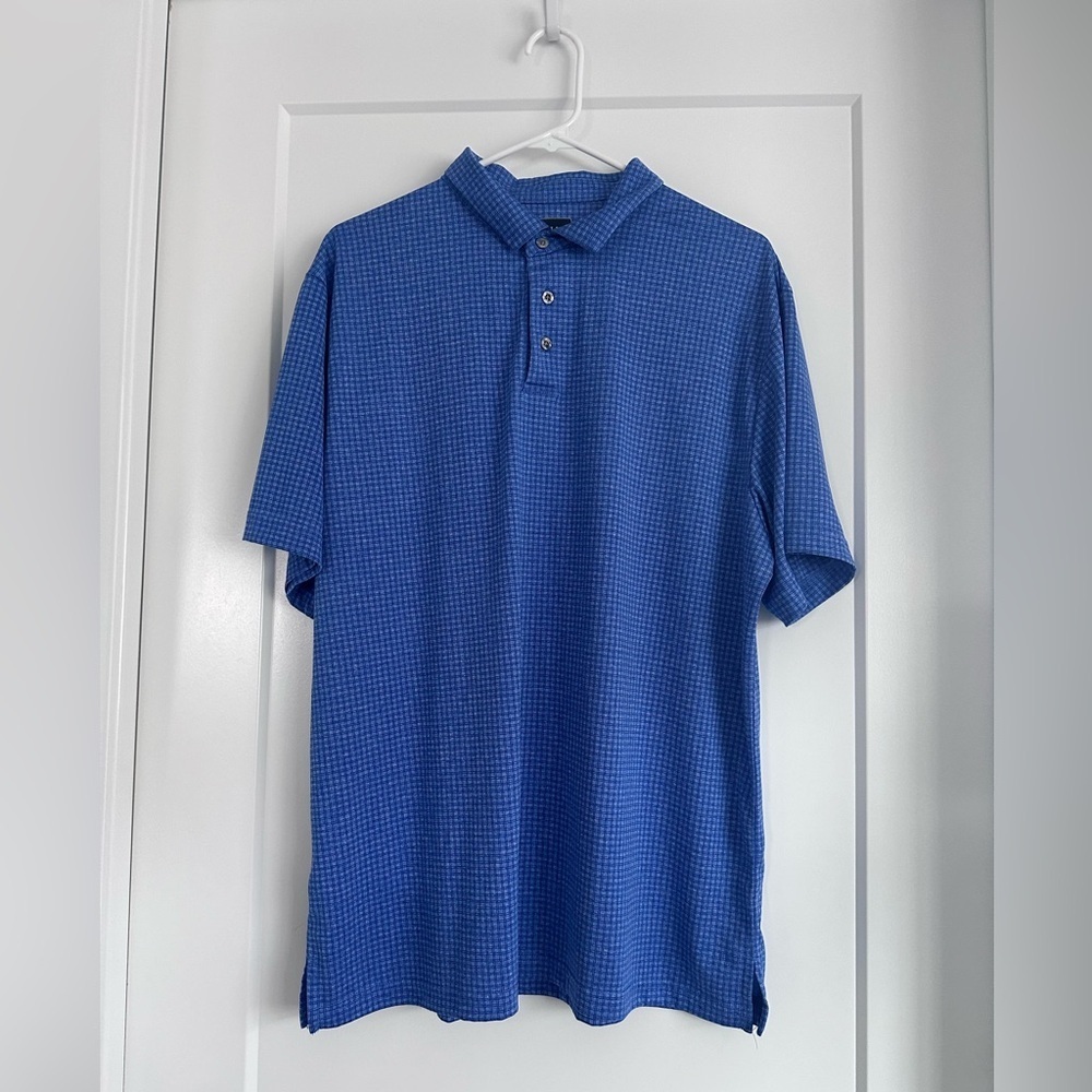 PGA Tour Blue Check Men’s‎ Golf Polo Shirt Size Large